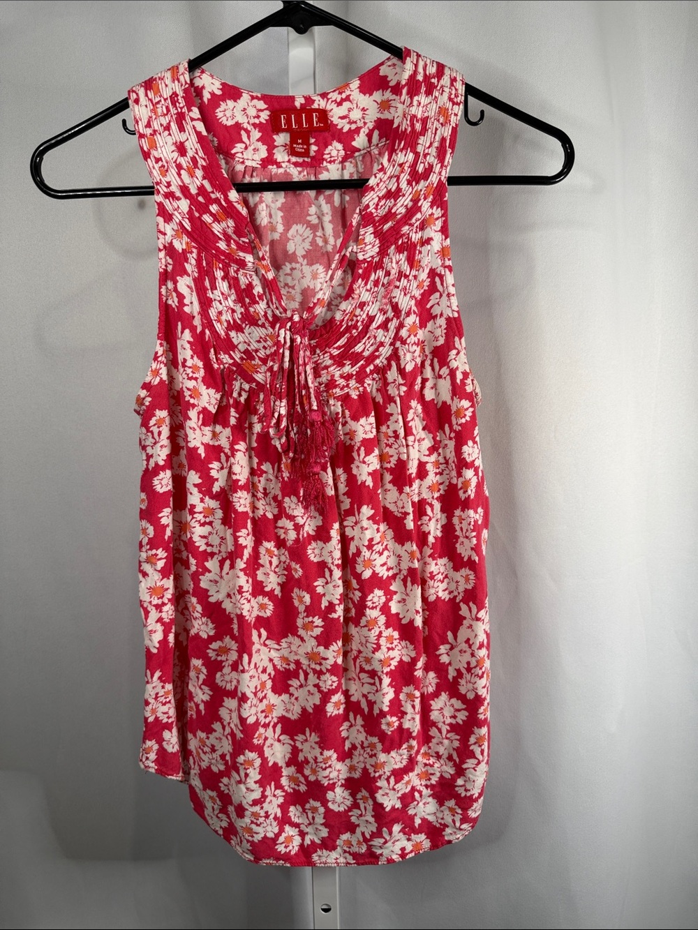Elle Pink and White Floral Sleeveless Tie-Front Camisole